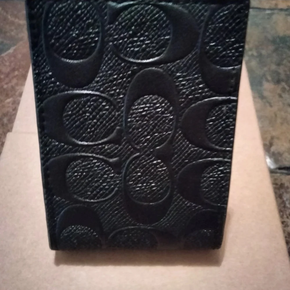 Coach Black ID Key Card Holder Raised Embossed Jacquard C New Without Tags
